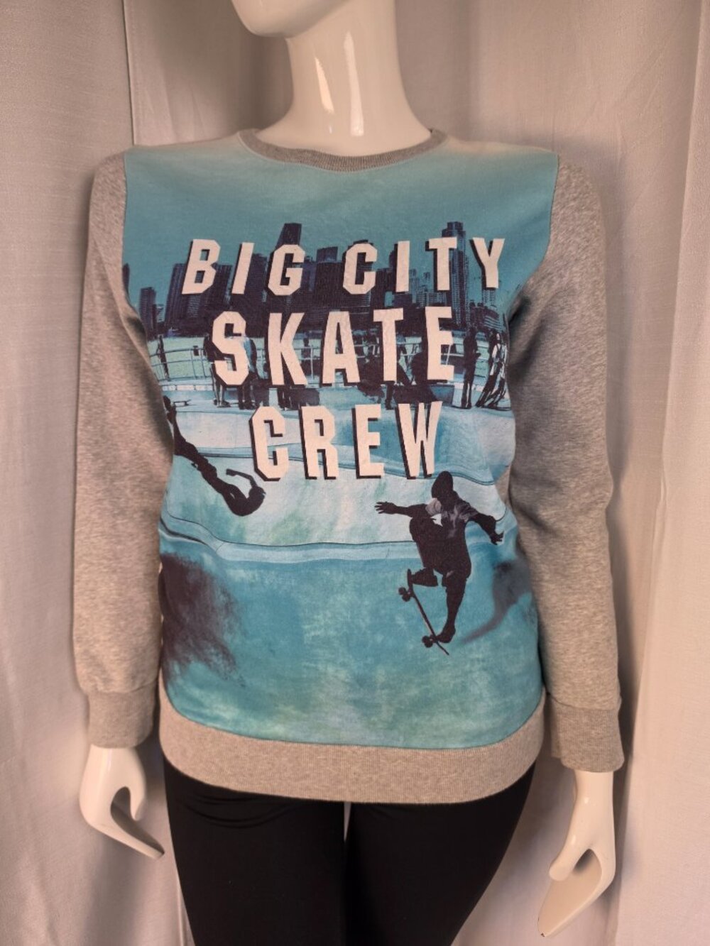 Y2K H&M Big City Skate Crew Blue and Gray Graphic Sweatshirt Pullover Size Large